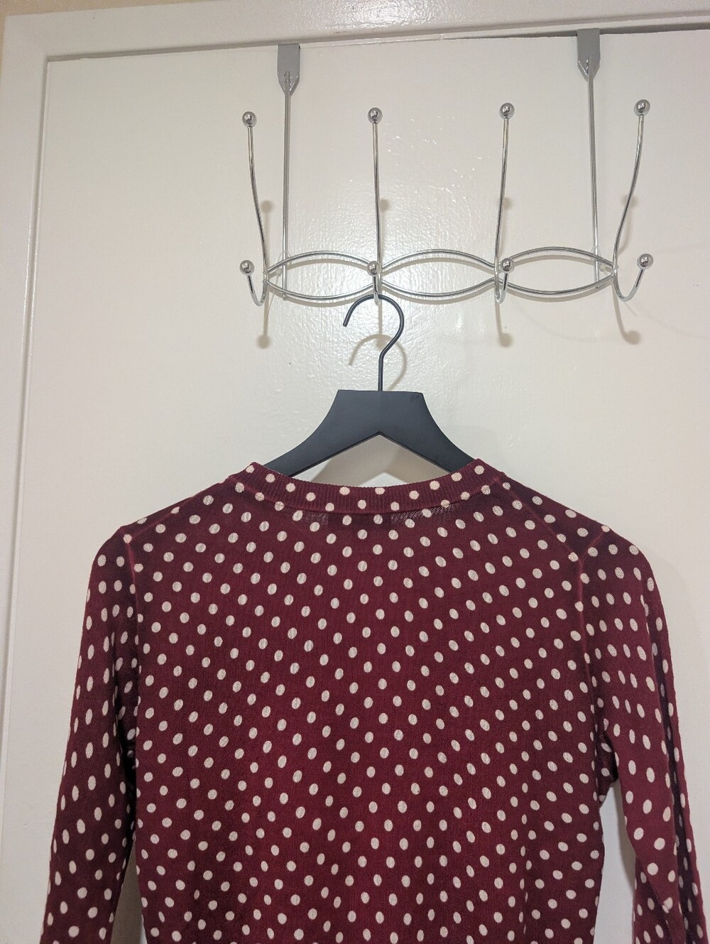 JCrew NWOT Burgundy Carolyn Cardigan In Polka-Dot Merino Wool - Picture 9 of 15